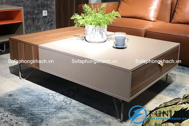 Mẫu bàn trà đơn gian bằng gỗ công nghiệp màu vân gỗ kết hợp màu trắng tinh tế