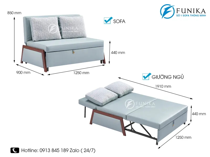 Thông số kỹ thuật của ghế sofa giường nhỏ gọn L08