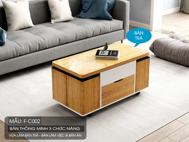 Bàn thông minh FC002 khi ở trạng thái bàn trà sofa