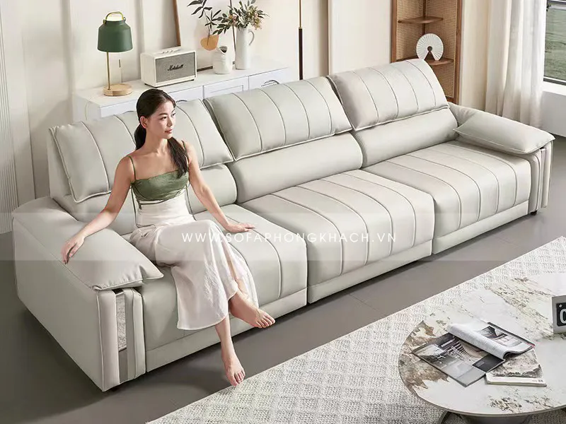sofa da thật điều khiển tự động F807 ở trạng thái ghế ngồi