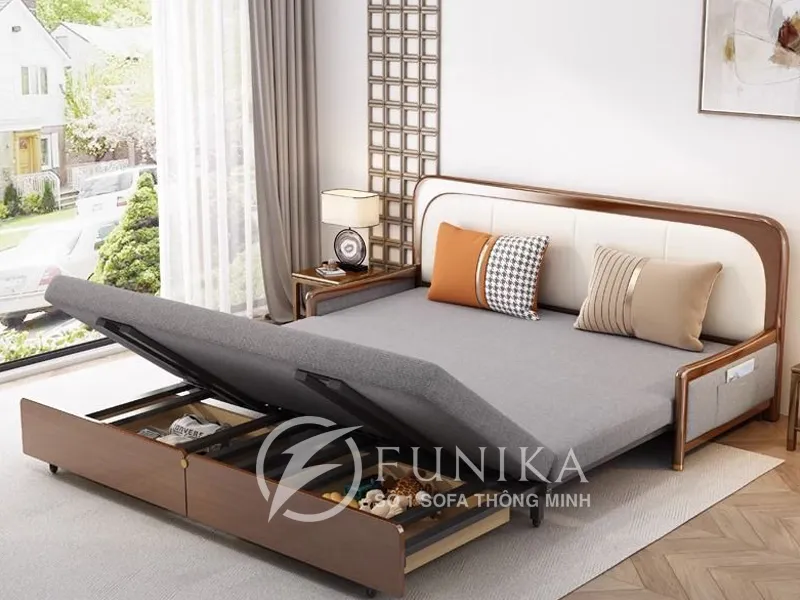 Ghế giường gấp đa năng gỗ thông minh 508 khi làm giường ngủ tích hợp hộp đồ