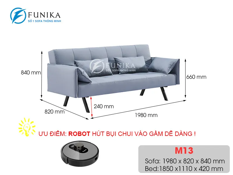 Kích thước sofa giường gấp gọn M13