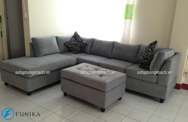 Bộ sofa nỉ nhập khẩu cao cấp màu ghi sáng lịch lãm