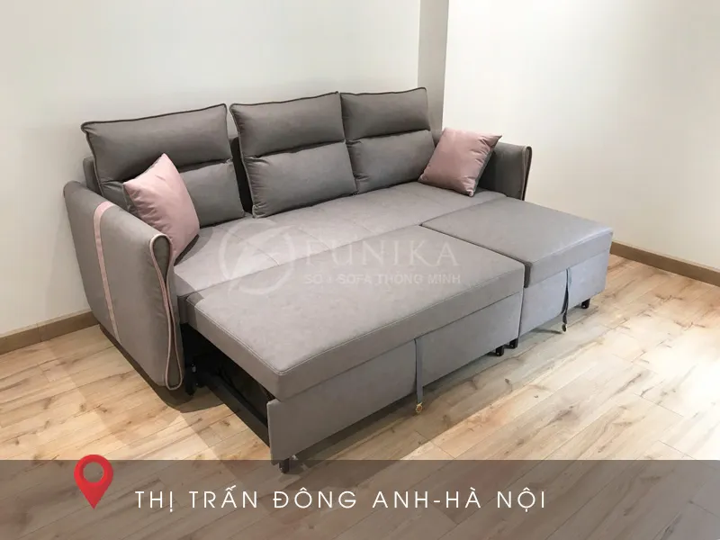 Sofa kiêm giường ngủ trạng thái kéo ngăn kéo ra làm giường tại thị trấn Đông Anh Hà Nội.