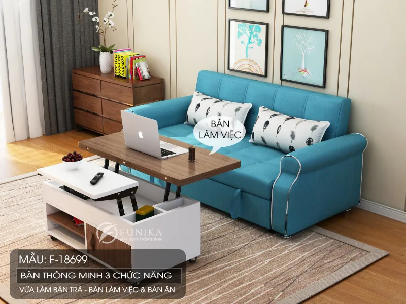 bàn thông minh F18699 khi ở trạng thái bàn làm việc.