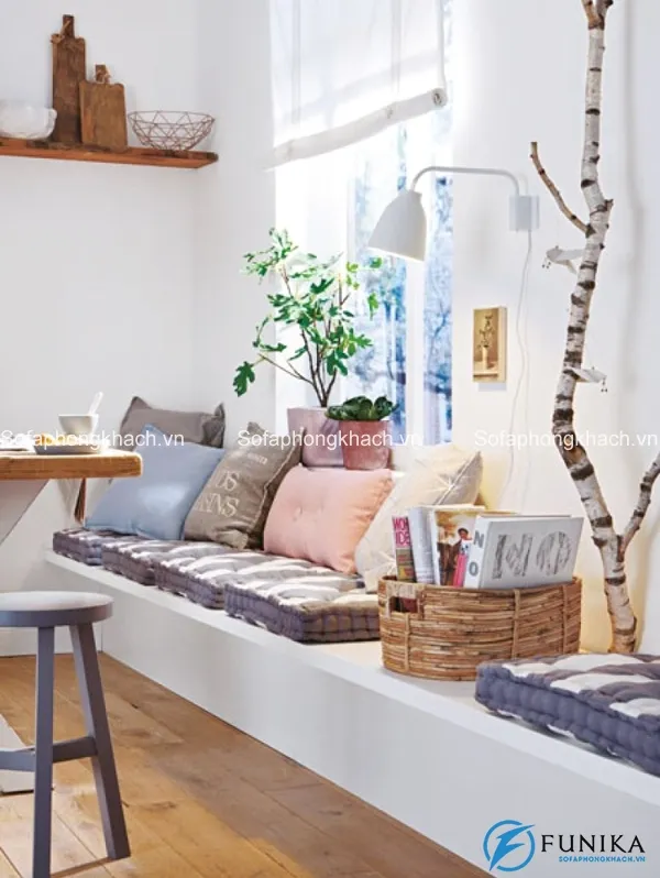 Cách phối hợp màu sắc ghế sofa kiêm giường hài hòa với bàn trà phòng khách