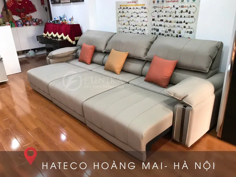 Sofa tự động điều khiển da thật F807 tại Hateco Yên Sở Hoàng Mai Hà Nội.