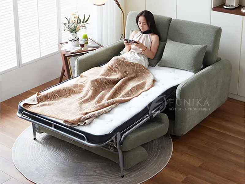 Ghế sofa giường thông minh cao cấp T188 khi ở trạng thái làm chiếc giường ngủ êm ái.