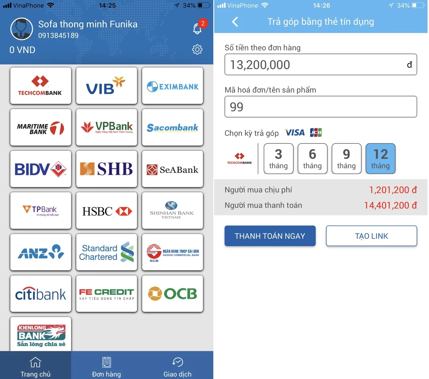 Thí dụ Mua trả góp tại funika