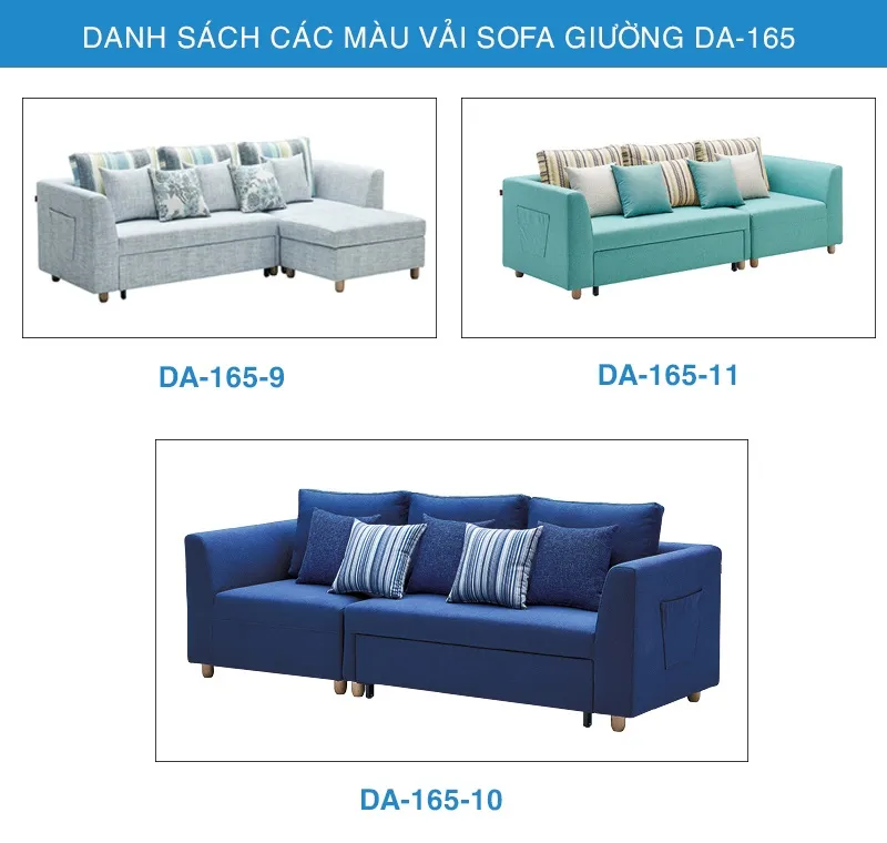 bảng màu vải tiện ích kích thước chi tiết Sofa giường đẹp DA-165-9