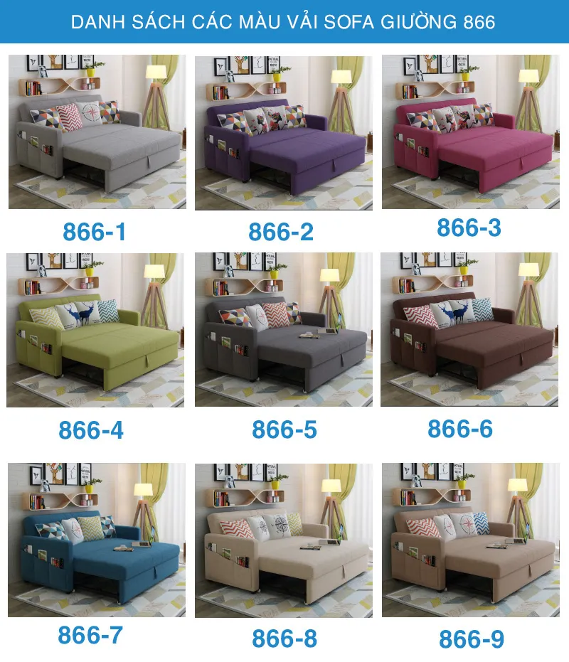 danh sách các màu vải sofa giường 866
