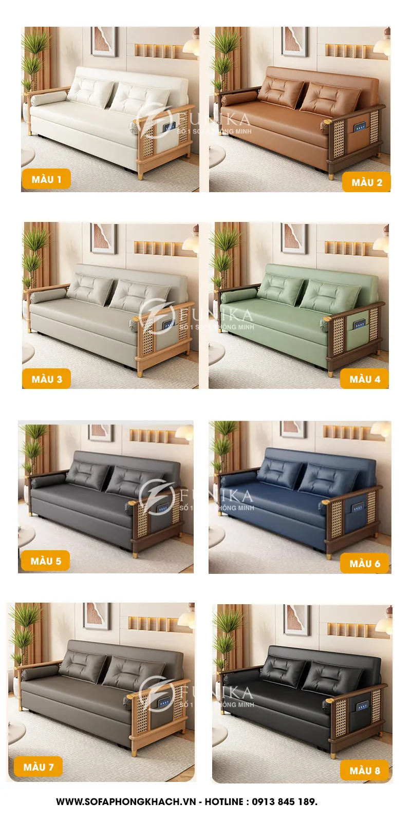Bảng màu ghế sofa giường gỗ thông minh funi-220