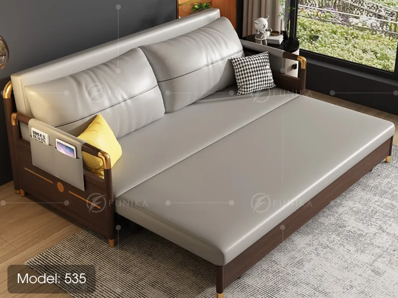 sofa giường gỗ 535 khi kéo phần ngăn kéo ra