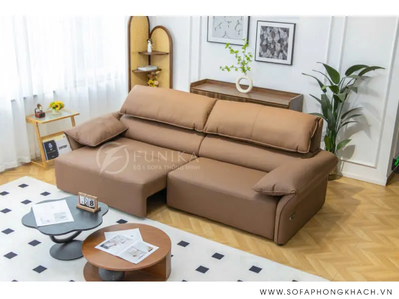 Ghế sofa chỉnh điện 2520 cao cấp ở trạng thái mở một bên ghế thành sofa góc.