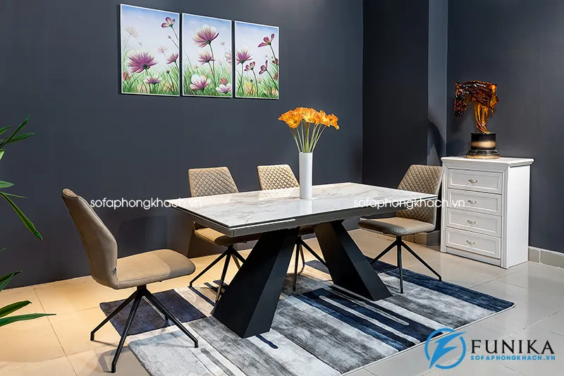 Bàn ăn mặt đá T839 gấp gọn