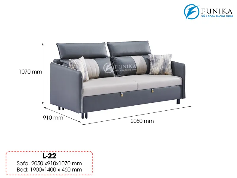 kích thước sofa giường kéo L22