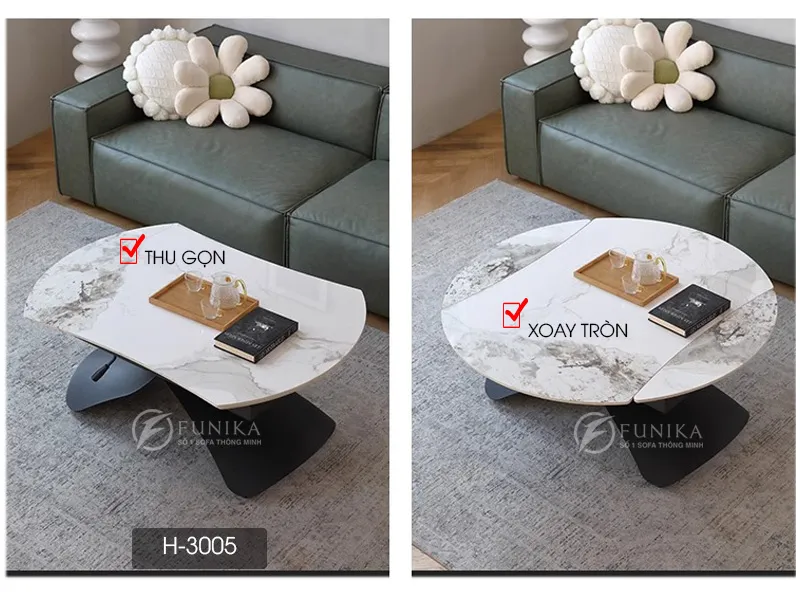 Hai trạng thái làm bàn uống nước và bàn ăn xoay tròn nâng hạ H3005