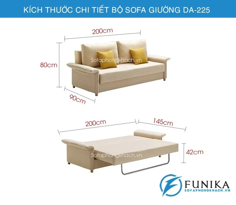 kích thước sofa giường đẹp DA-225
