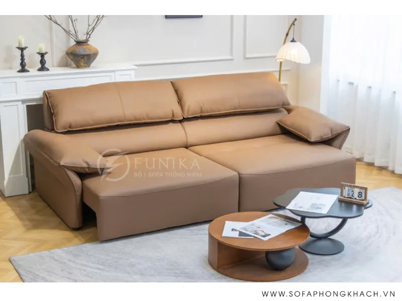 Ghế sofa chỉnh điện 2520 cao cấp ở trạng thái giường ngủ.