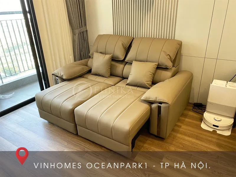 sofa tự động điều khiển da thật F807 trạng thái giường ngủ tại VH Oceanparark1 Gia Lâm.