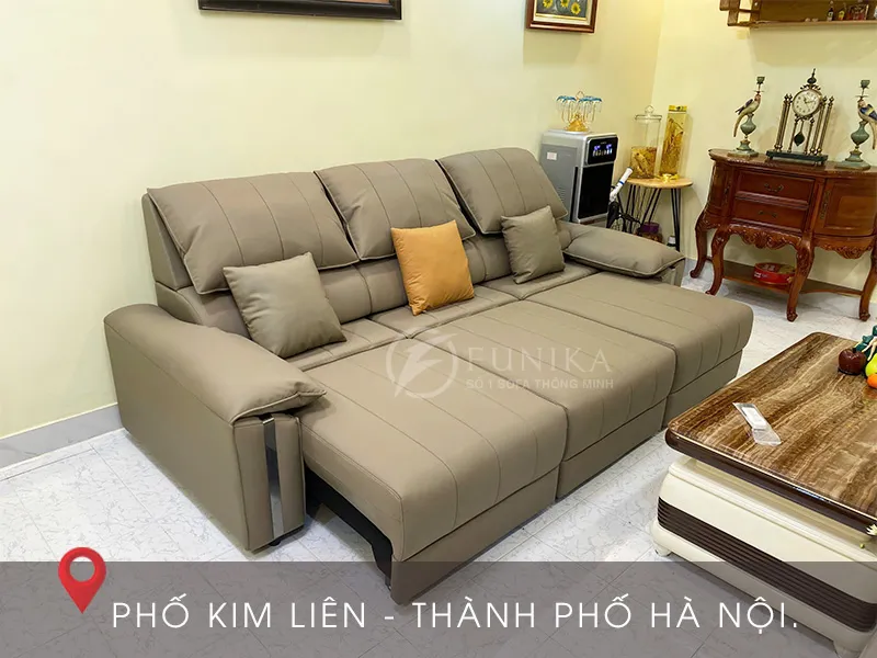 sofa tự động da thật điều khiển F807 tại phố Kim Liên Hà Nội.