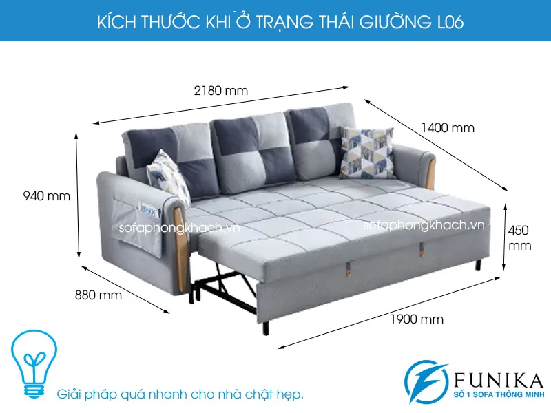 Kích thước L06 khi ở trạng thái giường ngủ