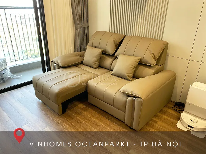 sofa tự động điều khiển da thật F807 trạng thái mở ra 1 bên tại VH Oceanparark1 Gia Lâm.