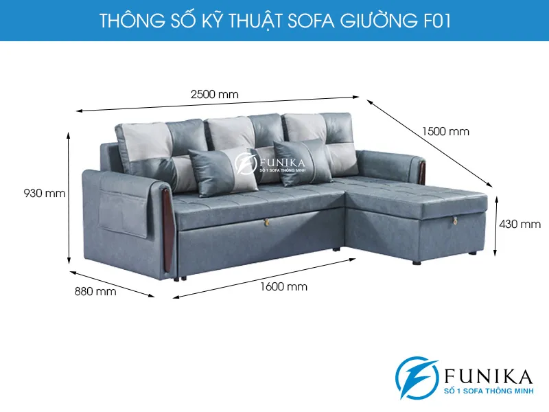 kích thước sofa giường F01 