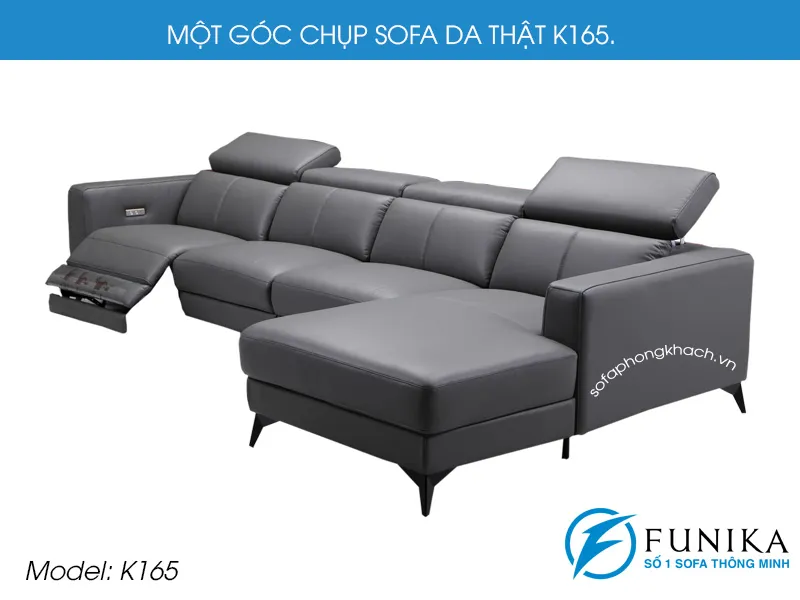 một góc chụp cận cảnh sofa da thật k165