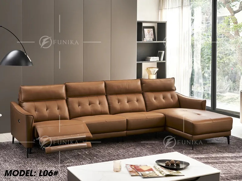 sofa góc L06 da thật nhập khẩu khi mở công năng thư giãn
