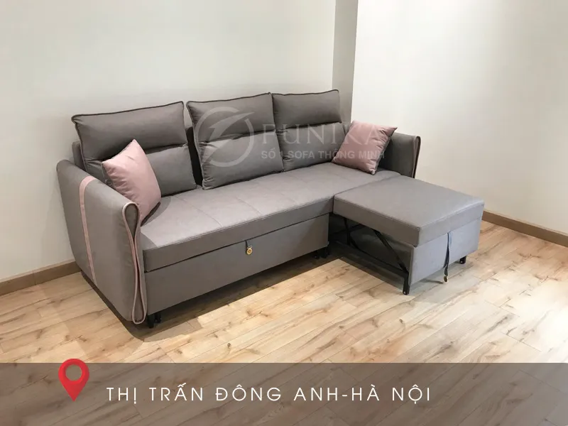 Sofa kiêm giường ngủ trạng thái kéo ngăn kéo ra tại thị trân Đông Anh Hà Nội.