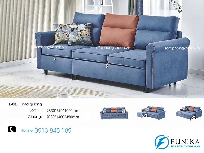 Sofa giường L01 biến thành giường ngủ.