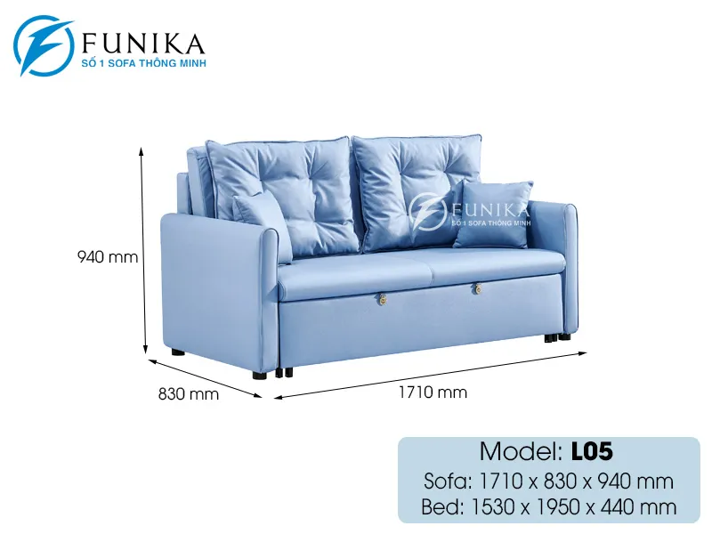 Thông số kỹ thuật Ghế sofa giường kéo L05 cao cấp