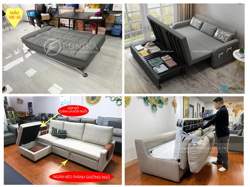 Các loại sofa giường kéo lật nệm góc thông minh