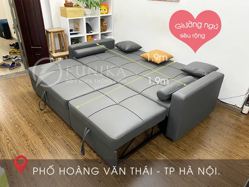 Giường sofa thông minh 1905 khi ở trạng thái mở ra làm giường ngủ rộng 190x190cm