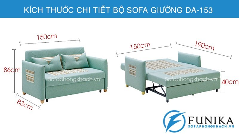 kích thươc chi tiết sofa giường thông minh DA-153