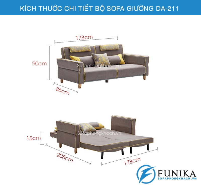 kích thước Sofa giường đa năng DA-211