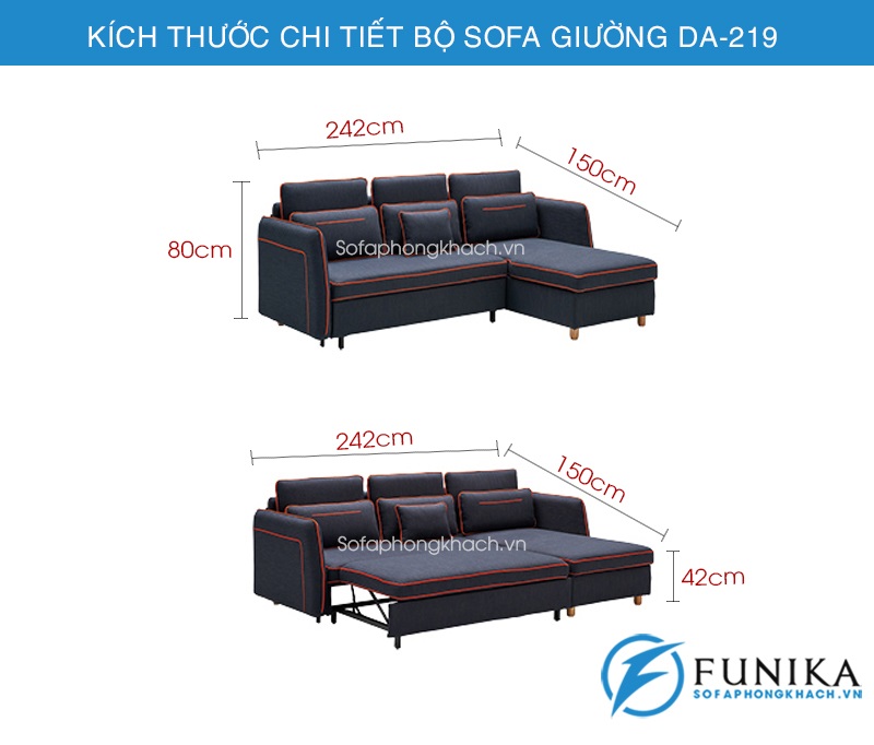 kích thước sofa giường đa năng DA-219