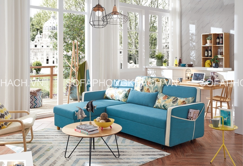 Rất nổi bật và cũng rất êm dịu, đó là màu xanh của ghế sofa giường đa năng