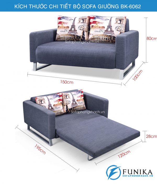 kích thước chi tiết sofa giường BK6062