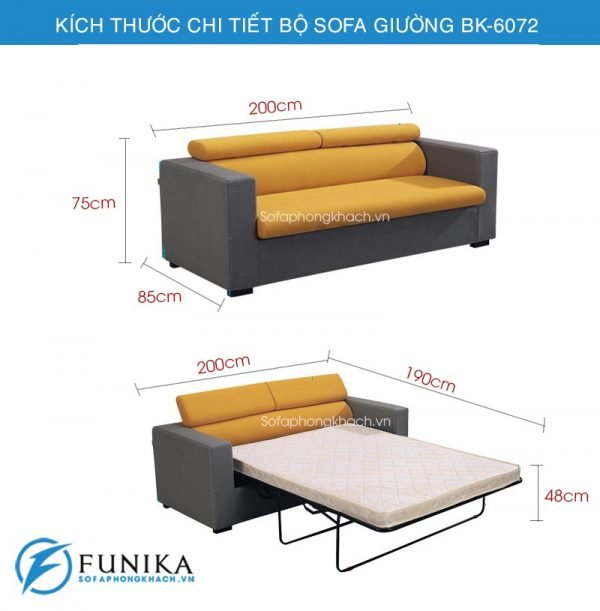 kích thước chi tiết sofa giường bk-6072