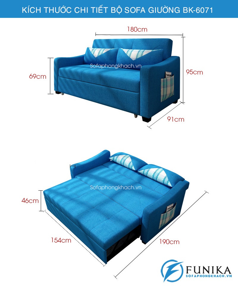 kích thước chi tiết sofa giường BK-6071
