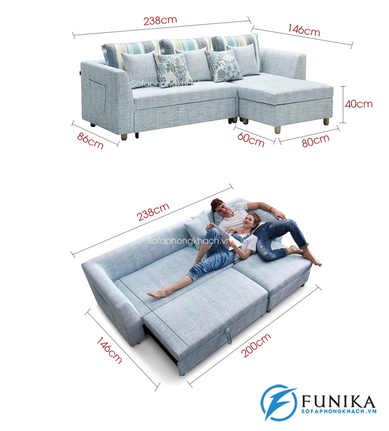 kích thước chi tiết Sofa giường đẹp DA-165-9