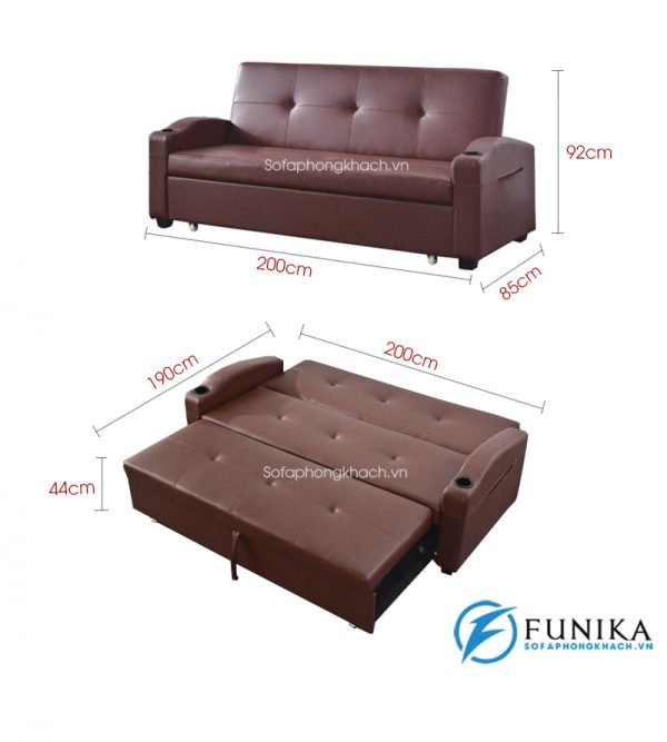 kích thước chi tiết sofa giường da 909A