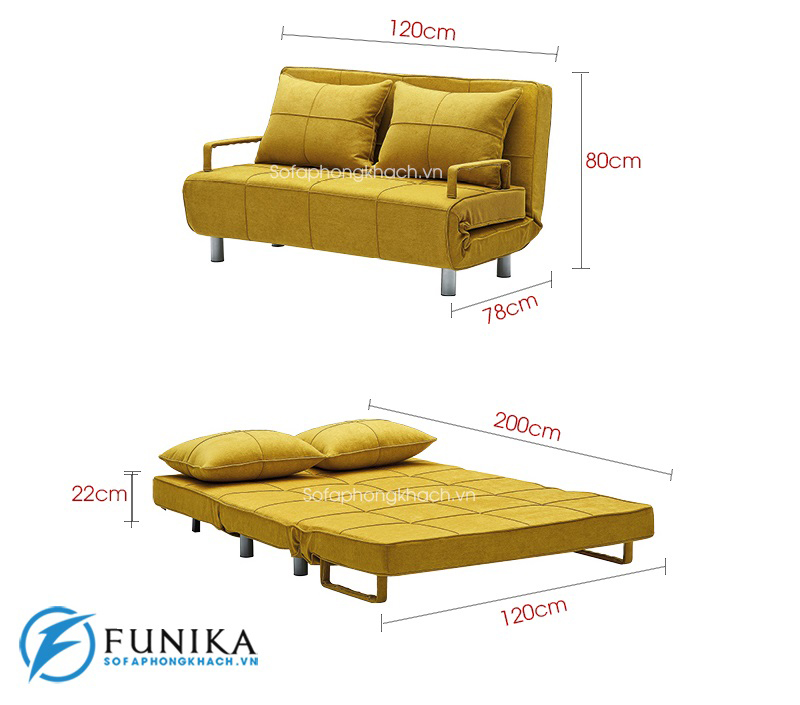 kích thước chi tiết sofa giường DA-108B