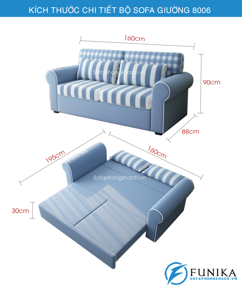 kích thước sofa giường đẹp 8006
