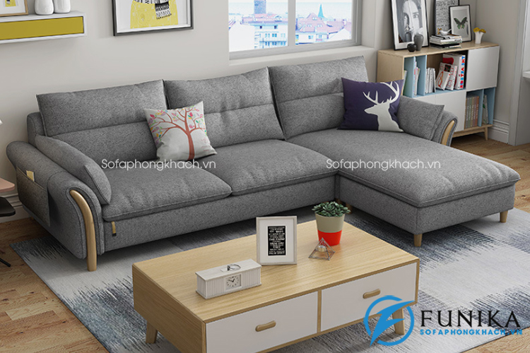 Kết hợp giữa sofa hiện đại cùng bàn trà gỗ cho phòng khách nổi bật
