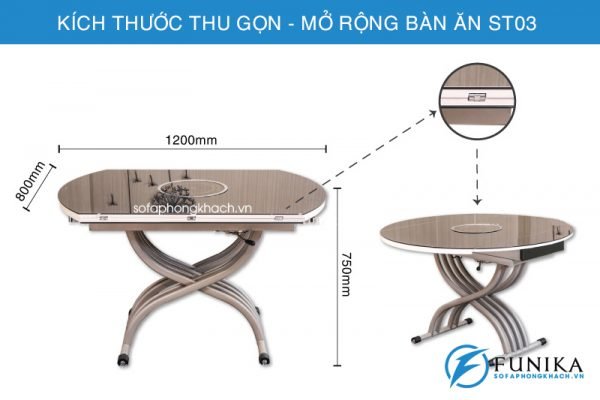 Bàn ăn thu gọn mở rộng có bếp từ ST03