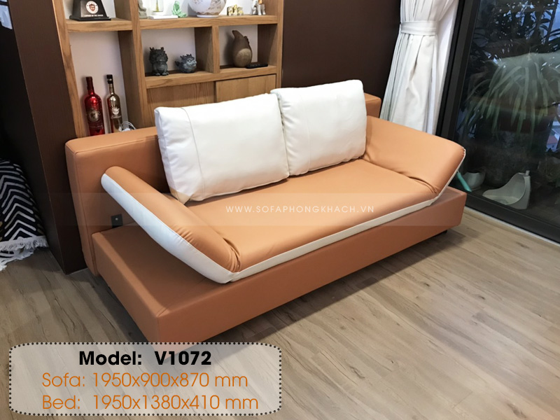 ghế sofa giường V1072 khi ở trạng thái mở phần hai bên làm gối đầu.