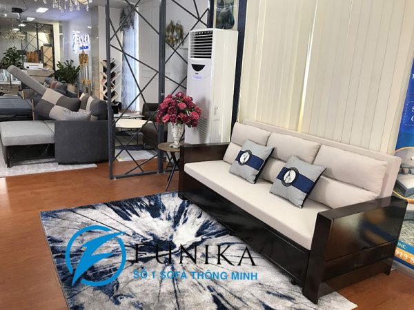 sofa giường 866 tay gỗ cao cấp khi ở trạng thái sofa